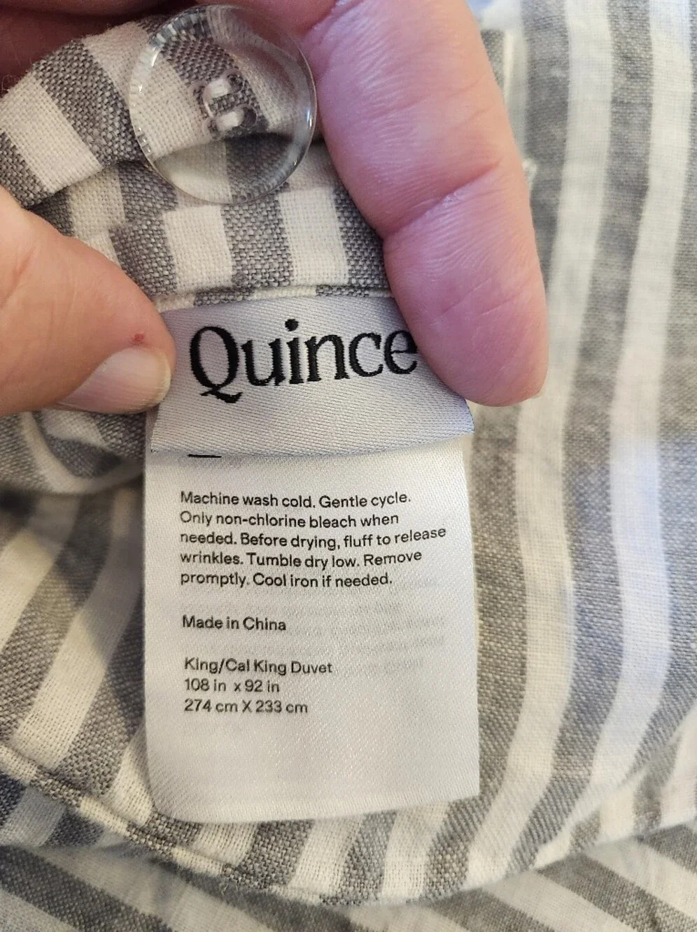 Quince European Linen Duvet Cover King / California King Gray White Stripe EUC